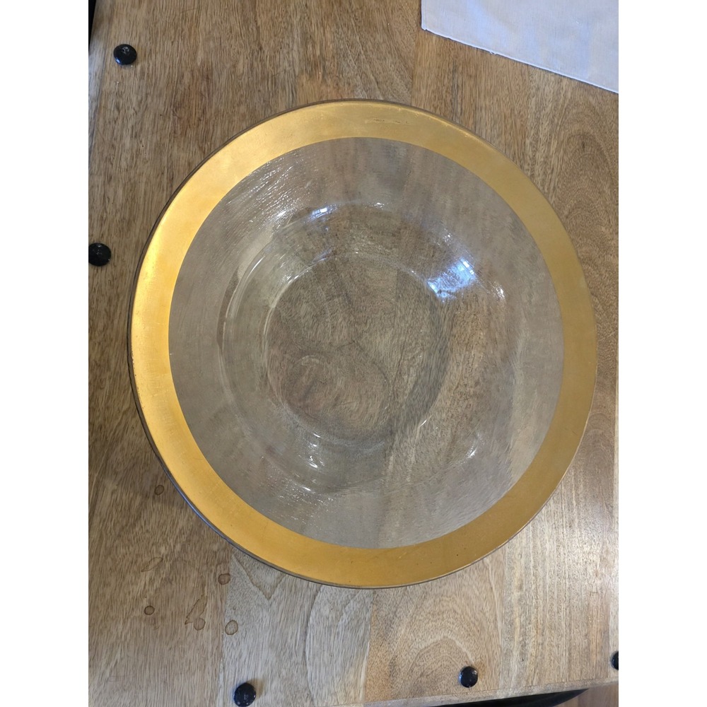 Annie Glass 16" Round Gold Rimmed Serving Bowl, Signed